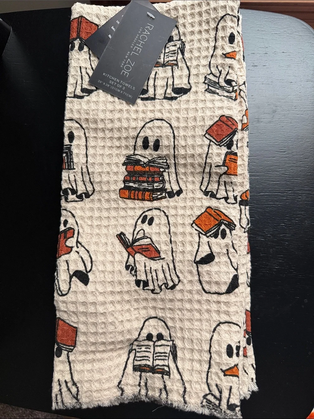RACHEL ZOE ghosts with books kitchen towel Bundle
